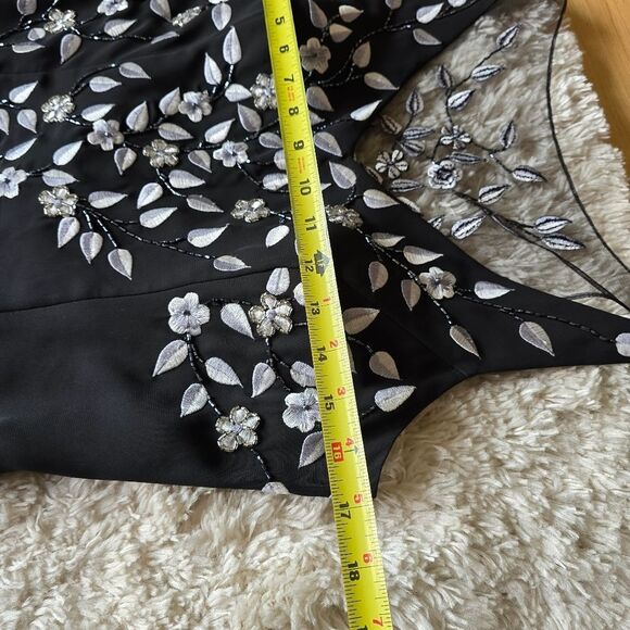 ASPEED Black Embroidered Maxi Dress Embellished Size M Vtg Y2k Prom Glam - Picture 14 of 16